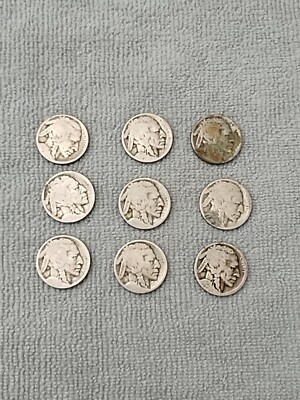 USA 5 Cents, Buffalo Nickel 19XX. AG. Dateless. Can't Read The D. Lot Of 9 #004