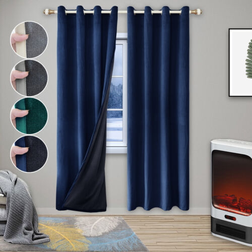 1/2Panels Velvet Thicken Window Curtain Solid Thermal Isolate Drapes Living Room - Photo 1/13