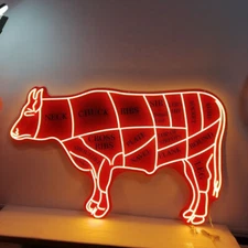 The Butcher LED Neon Sign, Meat Cow Sign LED Neon, Size 48x30" | 120x75cm