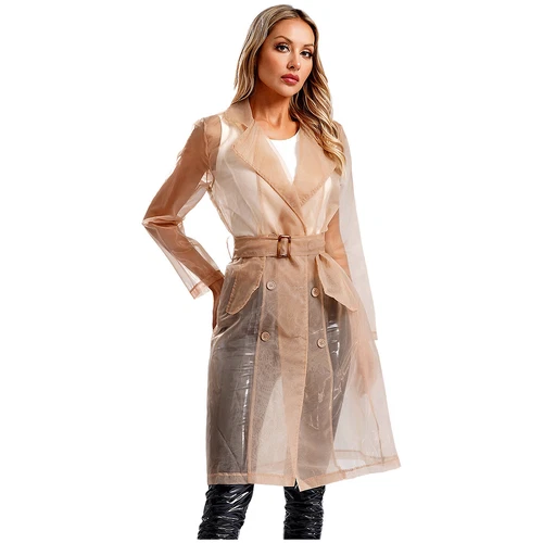 Womens Coat See Through Trench Notch Lapel Jackets Ladies Outerwear Cropped- - Picture 60 of 60