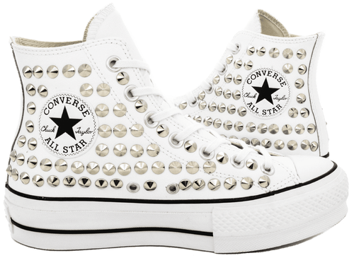 CONVERSE PLATFORM TELA BIANCA PERSONALIZZATA CON BORCHIE | eBay