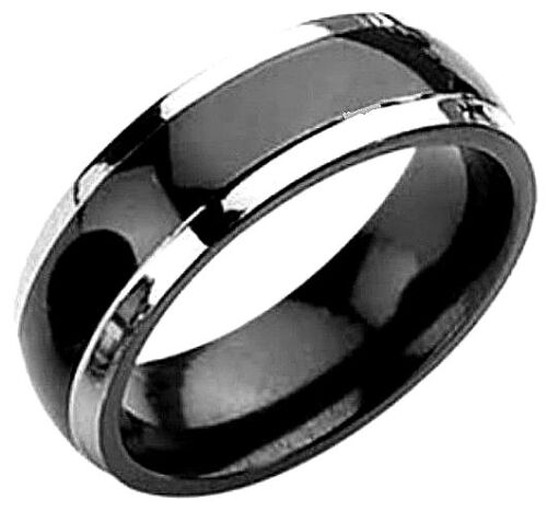 PLAIN TITANIUM Highly Polished RING with Black Plated Band, size 12 in Gift Box - Afbeelding 1 van 3