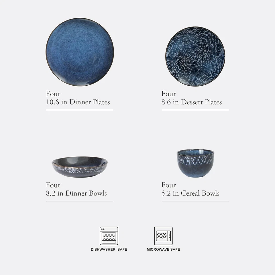 Juego de vajilla Gibson Elite Matisse de 16 piezas de gres reactivo - cobalto Foto 3 de 4
