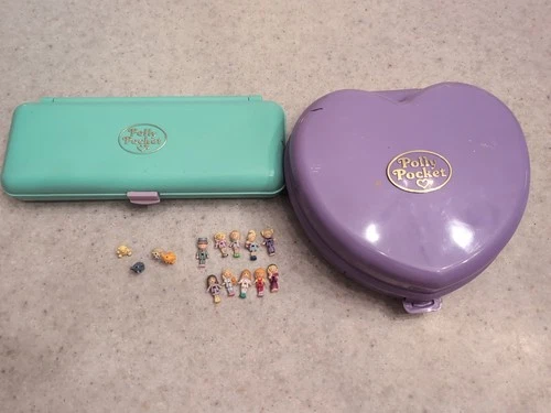 Polly Pocket 1990 Pencil Case + Giant Wedding Heart W/ Broken Hinge+ Figures!