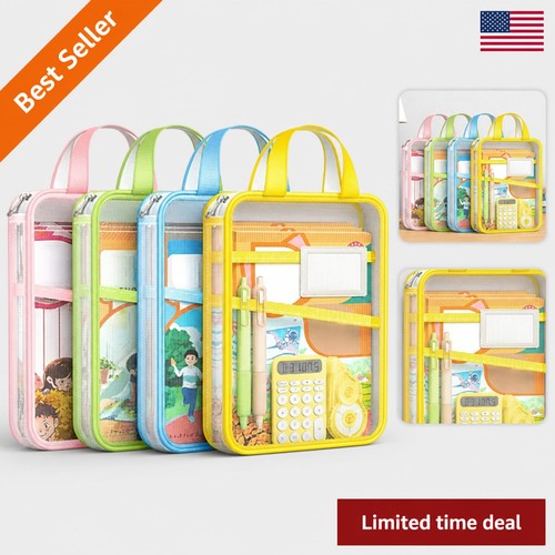 A4 Mesh Document Bag Zipper File Organizer 3 Layer Handle School Storage Pouch