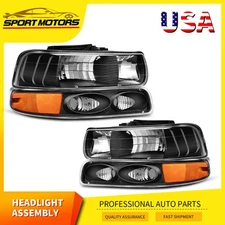 Headlights w/ Bumper Lights Set for 1999-2002 Silverado 2000-2006 Tahoe Suburban