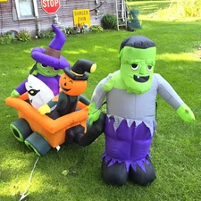 Gemmy Halloween Monster Pulling Wagon Airblown Inflatable 7ft Long 2009 RARE HTF