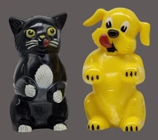 Vintage Black Cat & Yellow Dog Salt & Pepper Shakers Plastic Collectibles
