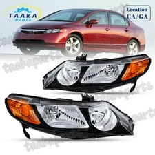 2PCS Left+Right Pair Headlights Assembly For 2006-2011 Honda Civic 4-Door Sedan
