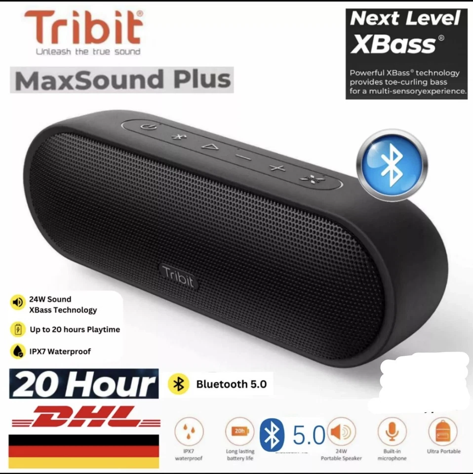 Tribit Bluetooth Lautsprecher Tragbar MaxSound Plus 20 St Spielzeit Speaker NEU