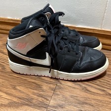Air Jordan 1 Mid Black White Pink Youth Kids Sneakers Shoes Size 6.5Y 555112 061