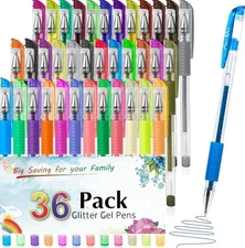 ╰➤Aen Art Glitter Gel Pens for Adult Coloring Books, 36 Colors Gel Marker Set C.