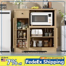 Kitchen Microwave Cabinet Sideboard Buffet with Drawer  Glass Door, Wooden