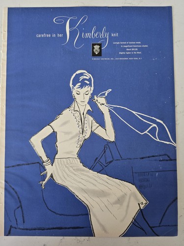 1955 Kimberly Women's Carefree Knit Wool Dress vintage fashion Art ad