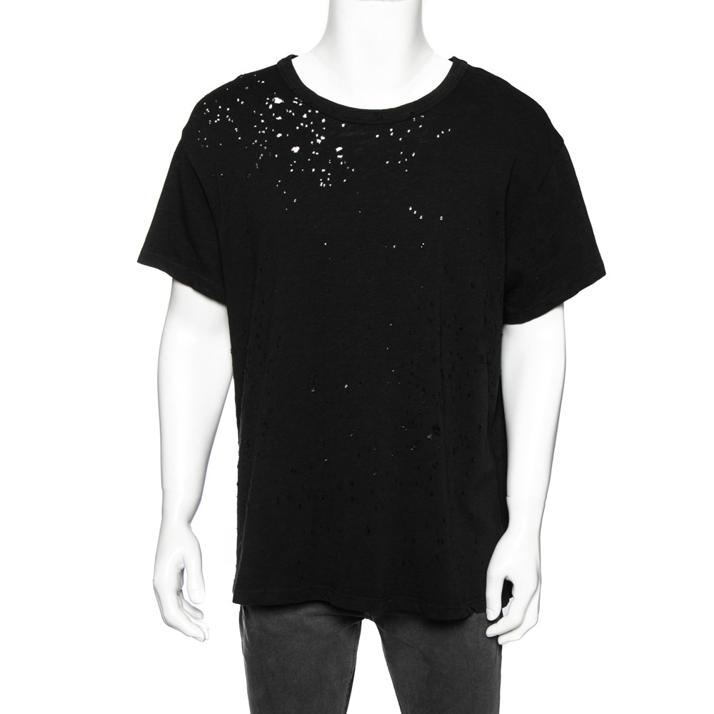 Amiri Black Cotton Washed Shotgun Crew Neck Short Sleeve T