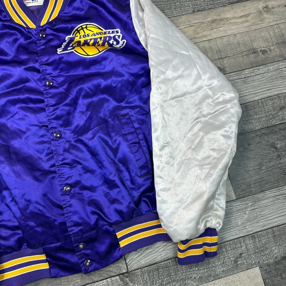 Vintage Chalk Line LA Lakers Satin Bomber Jacket 90s Made In USA Mens Medium - Image 4 of 4