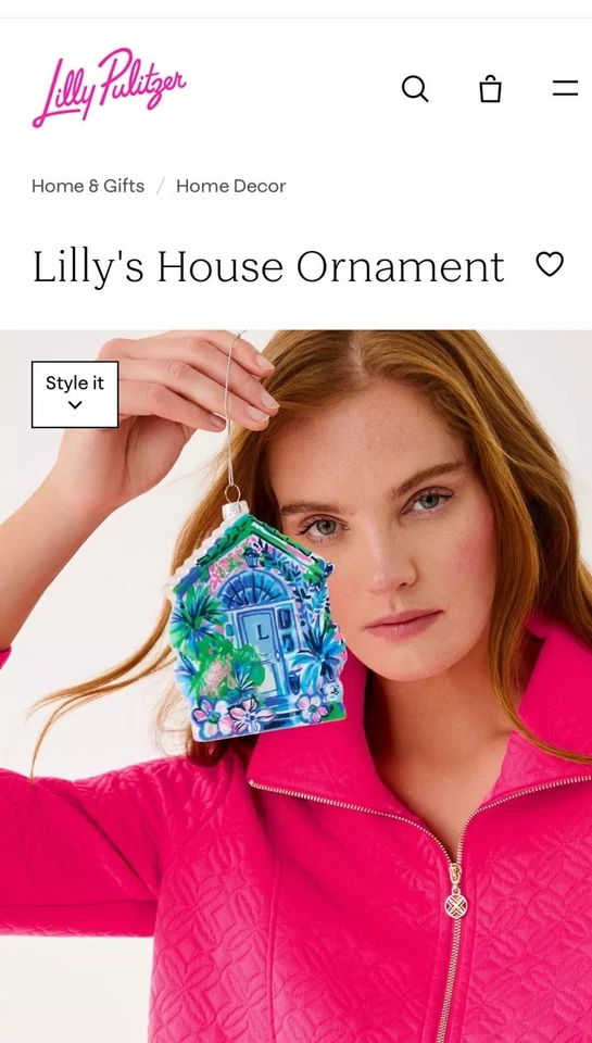 LILLY PULITZER ~ ADORNO DE VIDRIO DE NAVIDAD ~ CASA DE LILLY ~ NUEVO Caja Abierta Foto 3 de 4