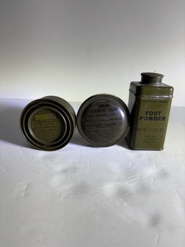 Military Lot of Boot dubbing, Foot Powder And Sunscreen from Ww2 to Vietnam Era.