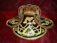 Art Nouveau Style Inkwell Flower Art Deco Style Porcelain Bronze Ceramic