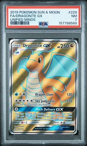 PSA 7 Dragonite Gx 229/236 Unified Minds Pokemon Card