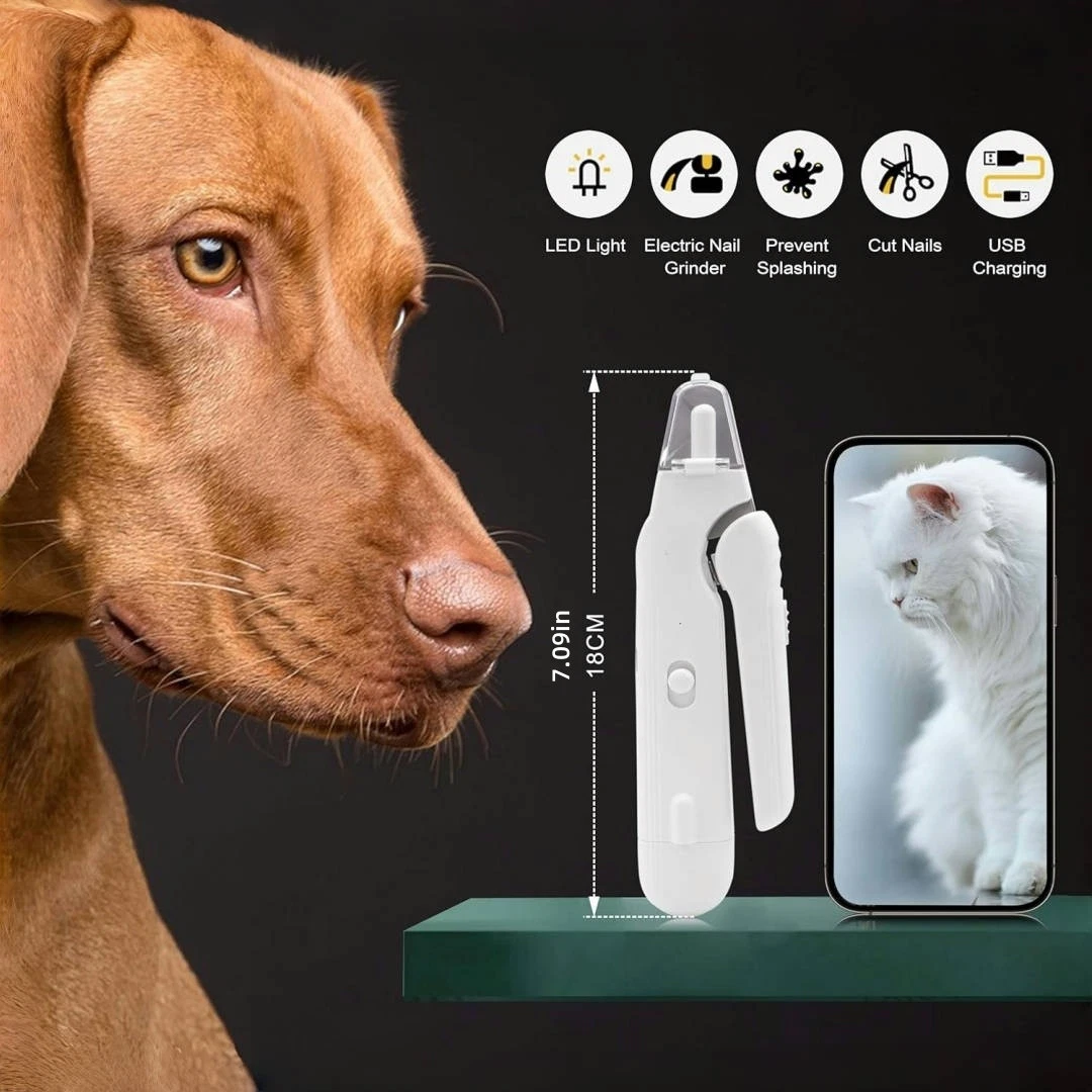Pet Nail Clippers, Quiet Pet Nail Grinder with 2 LED Lights for Large Medium