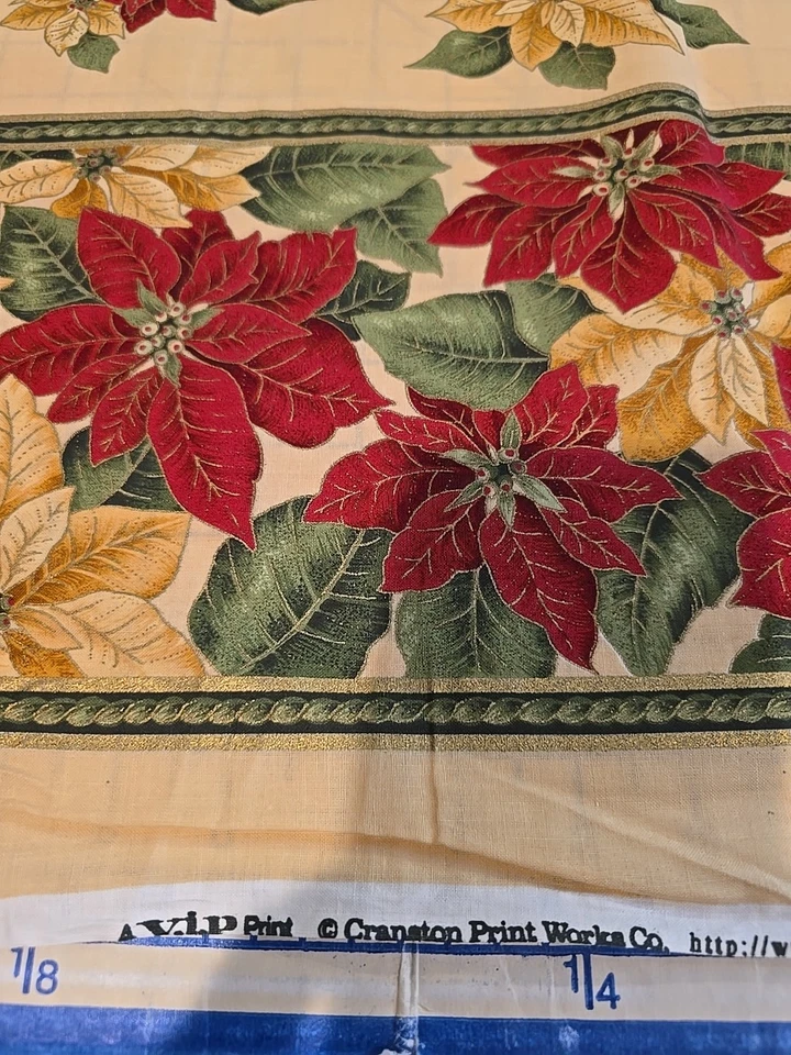 Christmas Poinsettia Decorative Fabric Border Print Fabric, Cranston VIP,... - Image 3 of 4
