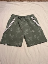 Kappa Large Green Floral Print Athletic Shorts with Side Logo Tape