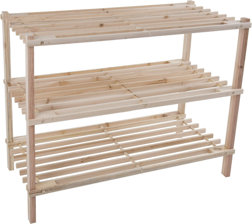 Wood Shoe Rack, Storage Bench – Closet, Bathroom, Kitchen, Entry Organizer, 3-Ti - Picture 8 of 12