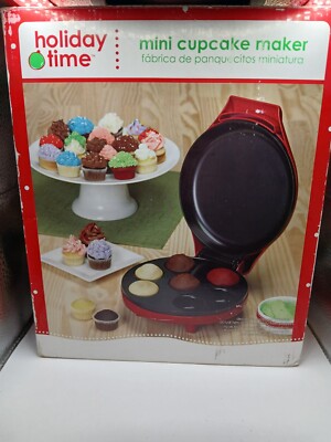 Holiday Time Mini Cup Cake Maker Non-Stick w/manual and Recipe Book