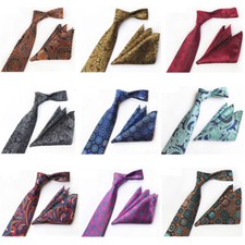 Men Business Paisley Geometric Necktie Tie Handkerchief Pocket Square Set