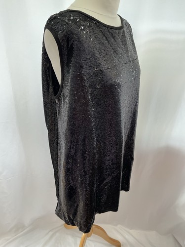 Women's Black Sequinned Cape Mini Dress, Size 10 Sleeveless - Picture 4 of 12
