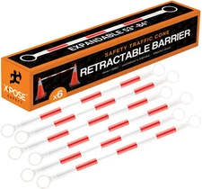 Orange and White Retractable Barrier for Traffic Cones - 2" OD - 53-84" 6 Pack