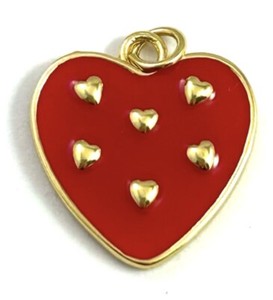 Authentic Heart Charm Pendant Gold Plated Metal Jewelry For Women LOVE Red Enamel