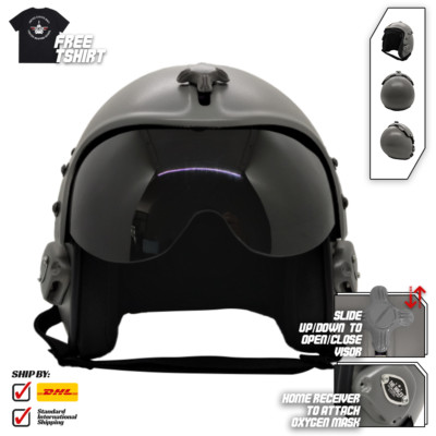 TOP GUN UNI GREY FLIGHT HELMET MOVIE PROP PILOT MARINE AVIATOR USN NAVY + T-S...