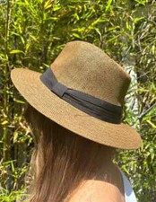 Unisex Men Women Brown Panama Flat Brim Tropical Cuba Woven Fedora Hat
