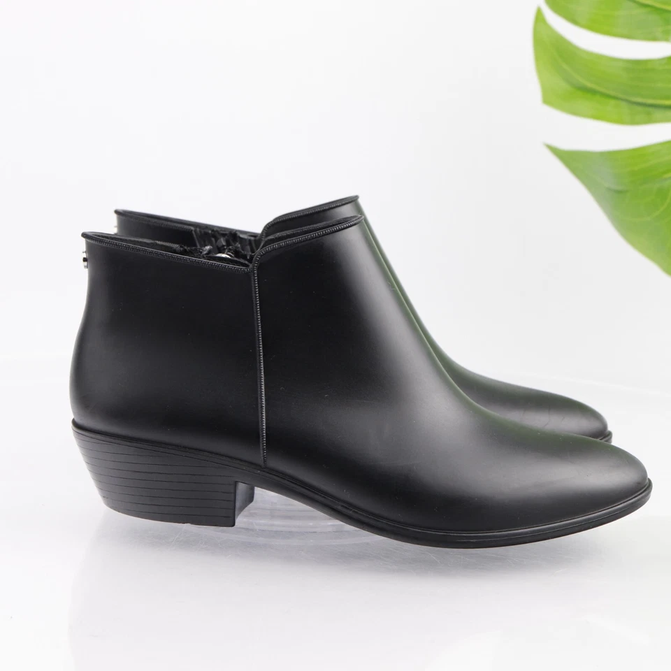 Sam Edelman Womens Petty Rain Boot Size 8 Black Rubber Zip Bootie Block Heel - Image 3 of 4