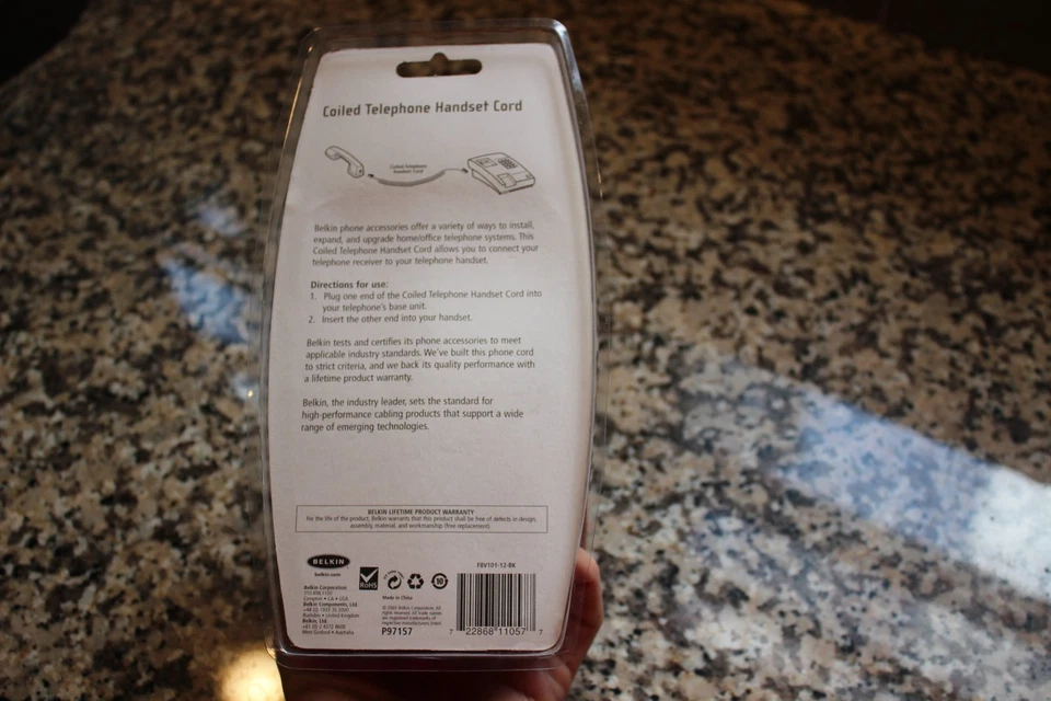 全新 BELKIN 黑色模块化电话线圈线 电话听筒电缆 12 英尺 — 第 3/4 张图片