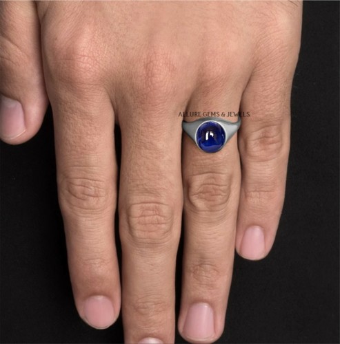 Men Sapphire Ring, Blue Sapphire Ring, Mens Gold Pinky Ring Mens Sapphire Signet - Picture 4 of 5