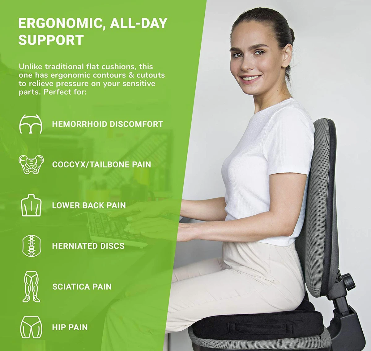 TPE Memory Foam Seat Cushion - Car Gel Seat Cushion,Office Chair Cushion  for All-Day Sitting Support, Coccyx, Sciatica Pain Relief Pillow for Desk