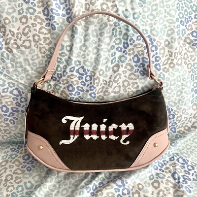 New Pink Brown Juicy Couture Purse Handbag Bag Velour Vintage Style MSRP  $79