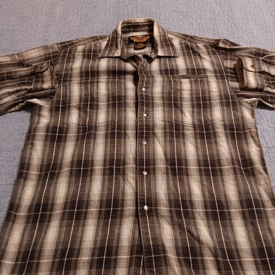 Harley Davidson Shirt Mens L Long Sleeve Snap Up Plaid Flannel Biker Motorcycle - Image 2 of 4