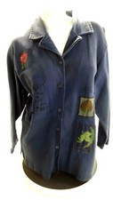 ONQUE CASUALS WOMEN'S BLUE BUTTON UP FLORAL THEMED SWEATSHIRT JACKET SIZE L
