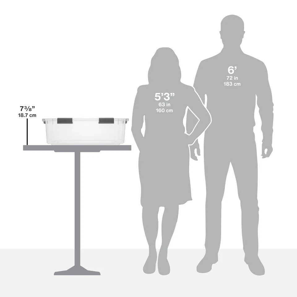 Caja de almacenamiento con tapa de bisagra de 40 cuartos, contenedor transparente, tapa de cierre, agarre cómodo, gris oscuro, 6 unidades Foto 3 de 4