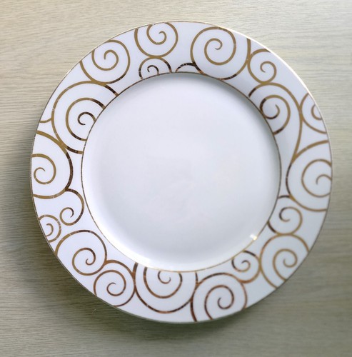 DINNER PLATES-PIER 1 "Gold Swirl" Discontinued-White with Gold-Porcelain-Set 2