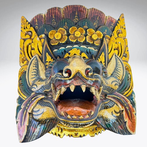 Balinese Mask Barong Singa Lion Mask Protector Guardian Polychrome Hand Carved W - Picture 9 of 10