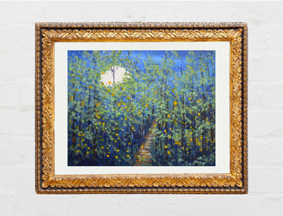 Firefly Summer Night Landscape Full Moon Print of Painting 8x10 Artwork Signed