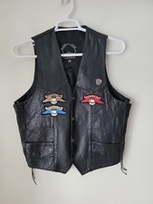 Black Jack Leather Motorcycle Vest Adult 44 Black Snap Front Sturgis Patches