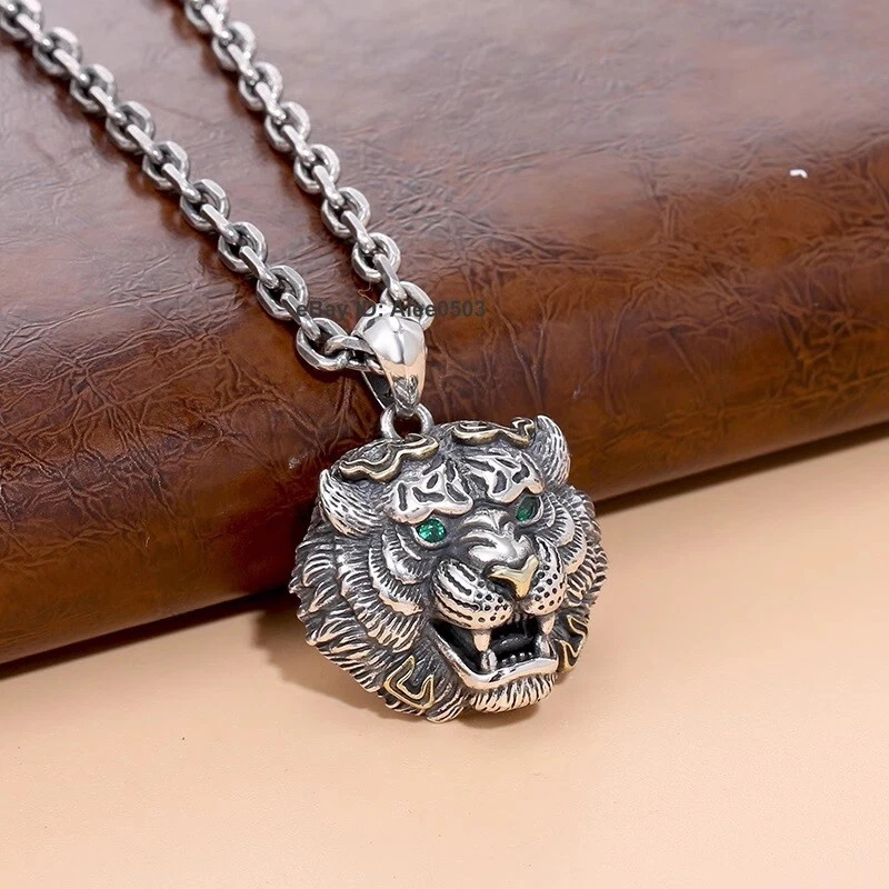 Real 925 Sterling Silver Tiger Pendant Powerful Tiger Head Pendant 1.10