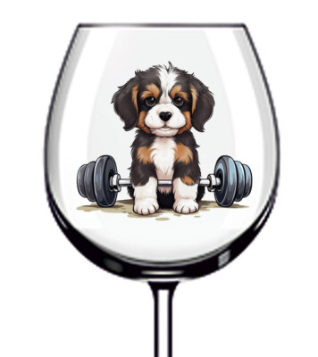 12x niedliche Gym Hund bunte Weinglas Flasche Becher Vinyl Aufkleber Abziehbilder a7837