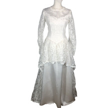 Vintage 70s Victorian Wedding Dress Womens Size Small Lace Romantic High Neck